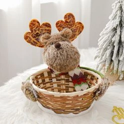 PERLE RARE Noël Snow Man Panier De Bonbons Cadeau Panier De Rangement Décoration Sac Bambou De Stockage -Petit rangement Soldes Magasin 45368786 4