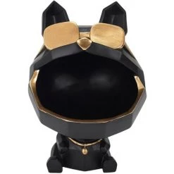 THE HOME DECO FACTORY Vide Poche Chien Lunettes Dorées Origami Noir Et Doré