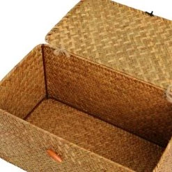 GDRHVFD Panier De Rangement En Rotin En Jonc De Mer Avec Couvercle En Matériau Naturel (Petit 26Cmx16Cmx10Cm H) -Petit rangement Soldes Magasin 45733438 2