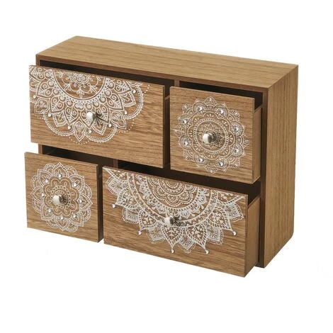 LOLAHOME Boîte De Rangement En Bois MDF Mandala Marron Et Blanc 30x10x22 Cm 4 LOLAHOME Boîte De Rangement En Bois MDF Mandala Marron Et Blanc 30x10x22 Cm – Image 2