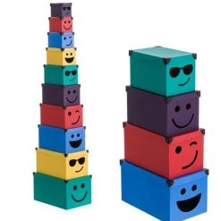 LOLA HOME Lot De 10 Boites Carton Et Papier Smile Multicolore
