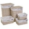 LOLAHOME Set De 2 Paniers Et 3 Paniers En Osier Et Tissu Beige Tressé