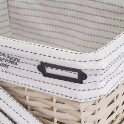 LOLAHOME Set De 2 Paniers Et 3 Paniers En Osier Et Tissu Beige Tressé -Petit rangement Soldes Magasin 45790303 5