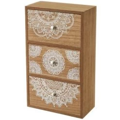 LOLAHOME Boîte Organisatrice En Bois MDF Mandala Marron Et Blanc 19x10x33 Cm