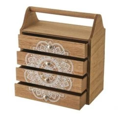 LOLA HOME Boîte En Bois MDF 25x13x28 Cm Boîte à Couture Mandala Marron Et Blanc -Petit rangement Soldes Magasin 45790755 3