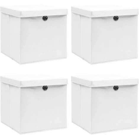 Topdeal Boîtes De Rangement Avec Couvercles 4pcs Blanc 32x32x32cm Tissu FF288350_FR 3 Topdeal Boîtes De Rangement Avec Couvercles 4pcs Blanc 32x32x32cm Tissu FF288350_FR