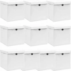 Topdeal Boîtes De Rangement Avec Couvercle 10pcs Blanc 32x32x32cm Tissu FF288352_FR