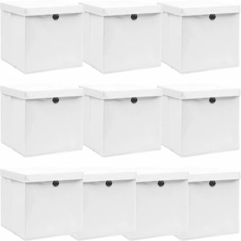 Topdeal Boîtes De Rangement Avec Couvercle 10pcs Blanc 32x32x32cm Tissu FF288352_FR 3 Topdeal Boîtes De Rangement Avec Couvercle 10pcs Blanc 32x32x32cm Tissu FF288352_FR
