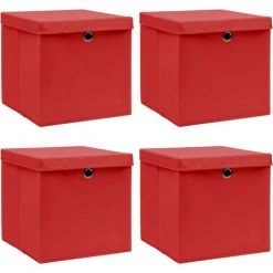 Topdeal Boîtes De Rangement Et Couvercles 4 Pcs Rouge 32x32x32 Cm Tissu FF288362_FR