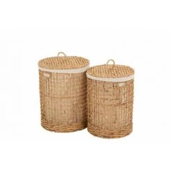 DANSMAMAISON Set De 2 Panier + Couvercle Cire Jacynthe D'Eau Naturel - L 42 X L 42 X H 55 Cm - Naturel
