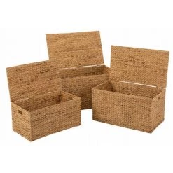 DANSMAMAISON Set De 3 Panier Rectangulaire Jacynthe D'Eau Naturel - L 77 X L 44 X H 41 Cm - Naturel -Petit rangement Soldes Magasin 46252048 2