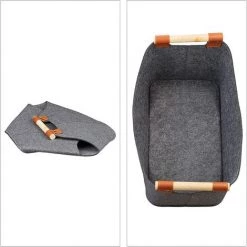 PERLE RARE Sac En Feutre, Panier Rangement, Pliable, Boîte Avec Anse, Gris Foncé 34*22*22cm -Petit rangement Soldes Magasin 46257597 4