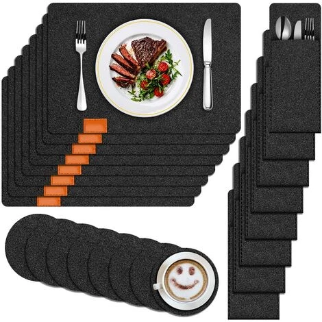 NORCKS Sets De Table En Feutre,24 Set De Table Lavable Imperméables Résistant à La Chaleur,Coaster Et Sacs à Couverts,Antidérapant,Facile Nettoyer,pour Dîners De Famille, Restaurants,Gris Foncé - Noir 3 NORCKS Sets De Table En Feutre,24 Set De Table Lavable Imperméables Résistant à La Chaleur,Coaster Et Sacs à Couverts,Antidérapant,Facile Nettoyer,pour Dîners De Famille, Restaurants,Gris Foncé - Noir