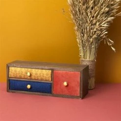 Paris Prix - Boîte Déco 3 Tiroirs "velours" 30cm Multicolore -Petit rangement Soldes Magasin 46549899 4