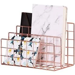 Trieuse De Courrier à 3 Fentes En Fil Métallique, Porte-revue Fichier Journaux Documents Bureau Étagère De Rangement Organisateur (Or Rose)，Starlight -Petit rangement Soldes Magasin 46775109 4