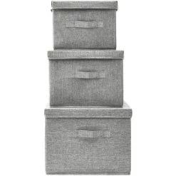 ASUPERMALL Boites De Rangement Empilables 3 Pcs Tissu Gris -Petit rangement Soldes Magasin 46890795 4