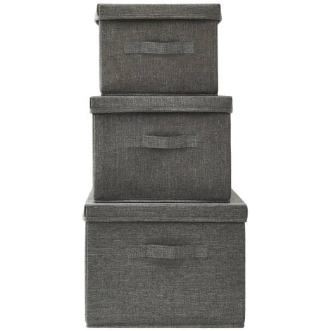 ASUPERMALL Boites De Rangement Empilables 3 Pcs Tissu Anthracite 6 ASUPERMALL Boites De Rangement Empilables 3 Pcs Tissu Anthracite – Image 4