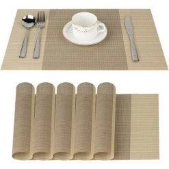 NORCKS Lot De 6 Sets De Table Beige Antidérapant Lavable En PVC 30 X 45 Cm, Résiste à La Chaleur Rigide Antitaches - Kaki
