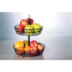 DEVENIRRICHE Chefarone Grande Corbeille A Fruits 2 Etages - Panier A Fruits A Etages En Métal Décoration Plan De Travail - Coupe De Fruit Design Noire – Corbeille Table Fruits Et Legumes Fraîcheur -Petit rangement Soldes Magasin 47507609 4