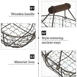 DEVENIRRICHE Métallique Corbeille De Fruits Avec Manche En Bois Minable Bol De Fruits Légumes Stand Titulaire Collations Pain Panier Pour Ferme Comptoir De Cuisine Décoration Noir -Petit rangement Soldes Magasin 47507627 4