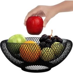 DEVENIRRICHE Corbeille A Fruit En Métal Noir - 24 Cm - Corbeille Fruit Décoratif Pour Fruits, Légumes Et Pain - Pour La Cuisine, La Maison, Les Centres De Table Et Les Comptoirs -Petit rangement Soldes Magasin 47507639 3