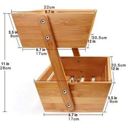 DEVENIRRICHE 2-Niveau Bambou Corbeille A Fruits,Naturel Bois Panier De Rangement Pour Fruit Collations Pain Bureau Affichage,Grande Capacité Pain Légumes Stand De Stockage-Bois 17x28cm(7x11inch) -Petit rangement Soldes Magasin 47507646 4