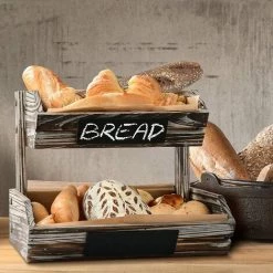 DEVENIRRICHE Panier De Fruits En Bois Rustique 2 Niveaux Avec Tableaux Noirs, Cuisine Décorative De Ferme évider Le Support D'organisateur De Stockage De Bol De Fruits Pour Légumes, Fruits, Aliments, Collations -Petit rangement Soldes Magasin 47507664 5