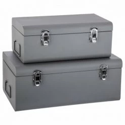 ATMOSPHERA, CRÉATEUR D'INTÉRIEUR Lot De 2 Cantines Métal Gris Forme Valise - Gris
