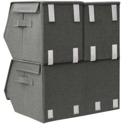 VidaXL Boîtes De Rangement Empilables 3 Pcs Tissu Anthracite - Anthracite -Petit rangement Soldes Magasin 47737988 4