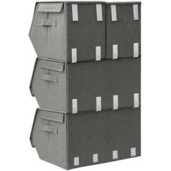 VidaXL Boîtes De Rangement Empilables 4 Pcs Tissu Anthracite - Anthracite -Petit rangement Soldes Magasin 47737991 4