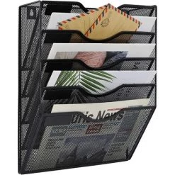 ABCRITAL Porte-Documents Mural À 5 ​​Niveaux, Organisateur De Courrier Suspendu, Porte-Revues Mural En Métal, Noir