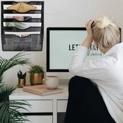 ABCRITAL Porte-Documents Mural À 5 ​​Niveaux, Organisateur De Courrier Suspendu, Porte-Revues Mural En Métal, Noir -Petit rangement Soldes Magasin 47938557 5