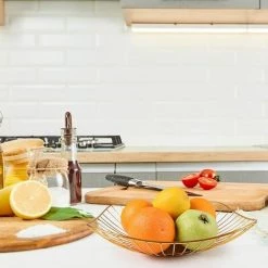 GDRHVFD Corbeille A Fruits, 2 Pcs Panier À Fruit En Fil Métallique, Support Pour Fruits, Fruits Panier De Rangement, Rangement Pour Légumes, Collations, Fruits, Pain, 27.5 X 27.5 X 6.5 Cm(Noir + Or) -Petit rangement Soldes Magasin 47982800 2