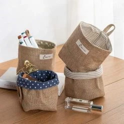 Panier De Rangement Pliable Avec Poignée, Panier De Rangement Coton Et Lin, Coton Lin Panier De Rangement Sac, 4 Couleurs, Pour Installer Des Cosmétiques 13*10*10CM Fontainebleau 4Pcs -Petit rangement Soldes Magasin 48221894 5