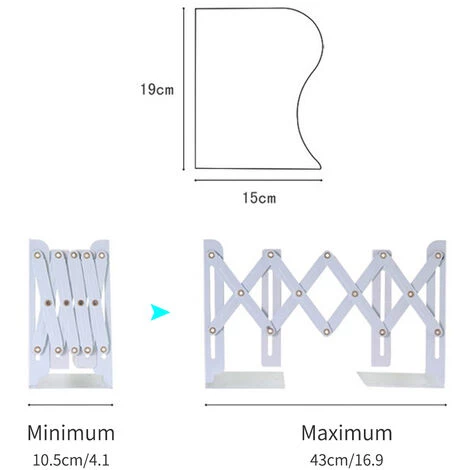 ASUPERMALL Serre-Livres Rétractables En Métal, Support De Livre Télescopique, Réglable De 10,5 Cm à 43 Cm, Blanc - Blanc 6 ASUPERMALL Serre-Livres Rétractables En Métal, Support De Livre Télescopique, Réglable De 10,5 Cm à 43 Cm, Blanc - Blanc – Image 4