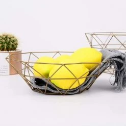 DEVENIRRICHE Corbeille Fruits Design, Bol De Fruits, 1 Pièce Panier à Fruits Metal, Fait De Fil De Fer Durable, Sûr Et Non Toxique, Conception De Lignes Géométriques, Pour Fruits, Pain, Collations (dor) -Petit rangement Soldes Magasin 48883214 4