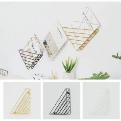 ELLE Porte-revues Mural Bibliothèque Murale Triangulaire Porte-revues Mural Porte-revues Porte-revues Clip De Rangement Pour Lettres (22,5 X 22,5 X 5 Cm, Or) -Petit rangement Soldes Magasin 49096781 5