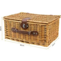 BAMNY Paniers Pique-Nique, Paniers En Osier Fait Main, Pour 2 Personnes, Avec Couverture Pique-Nique, Gobelets, Couverts, Assiettes, Marron 40x30x20 Cm -Petit rangement Soldes Magasin 49197168 2