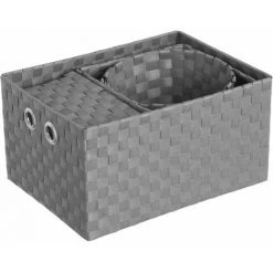 LOLA HOME Lot De 4 Paniers Polypropylène Gris Tressé -Petit rangement Soldes Magasin 49727953 3