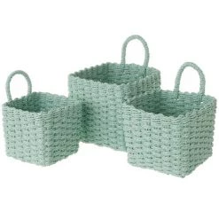 LOLAHOME Lot De 3 Corbeilles à Papier Carrées Vertes En Fibre Avec Anse