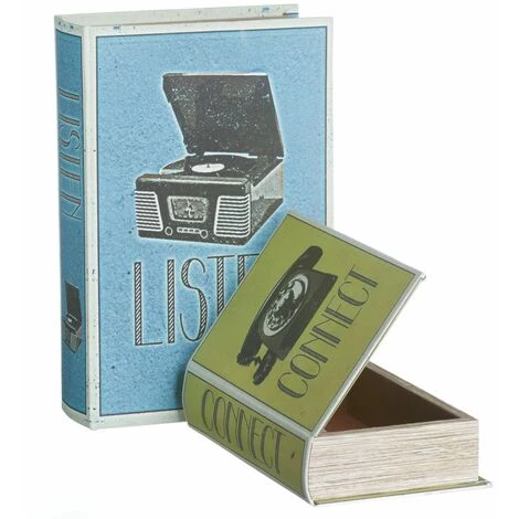 LOLA HOME Lot De 2 Boîtes à Livres Listen En Tissu Et Bois, Dm 3 LOLA HOME Lot De 2 Boîtes à Livres Listen En Tissu Et Bois, Dm