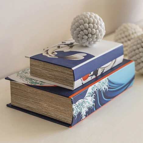 LOLA HOME Lot De 2 Boites à Livres Oceans En Tissu Et Bois, Dm 4 LOLA HOME Lot De 2 Boites à Livres Oceans En Tissu Et Bois, Dm – Image 2