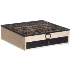 LOLAHOME Boîte à Couture Noir Exotique Et Cristal Naturel Et DM 7x24x24 Cm