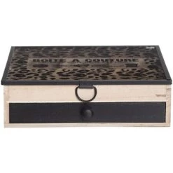 LOLAHOME Boîte à Couture Noir Exotique Et Cristal Naturel Et DM 7x24x24 Cm -Petit rangement Soldes Magasin 50057909 4