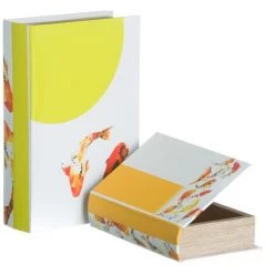 LOLAHOME Lot De 2 Boîtes à Livres Poisson En Tissu Et Bois, Dm