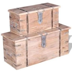 VidaXL Ensemble De Deux Coffres De Rangement Bois D'Acacia - Brun -Petit rangement Soldes Magasin 5055547 3