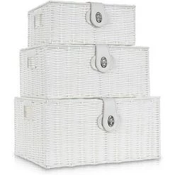 JN.SONGS Lot De 3 Boîtes De Panier De Rangement Avec Couvercle Et Poignée Latérale Boîte De Rangement Panier-Cadeau Pour Cuisine Salon Salle De Bain Bhambre(Blanc)