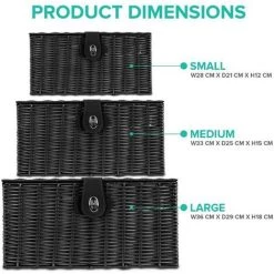 JN.SONGS Lot De 3 Boîtes De Panier De Rangement Avec Couvercle Et Poignée Latérale Boîte De Rangement Panier-Cadeau Pour Cuisine Salon Salle De Bain Bhambre(Noir) -Petit rangement Soldes Magasin 50600404 2