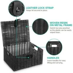 JN.SONGS Lot De 3 Boîtes De Panier De Rangement Avec Couvercle Et Poignée Latérale Boîte De Rangement Panier-Cadeau Pour Cuisine Salon Salle De Bain Bhambre(Noir) -Petit rangement Soldes Magasin 50600404 4