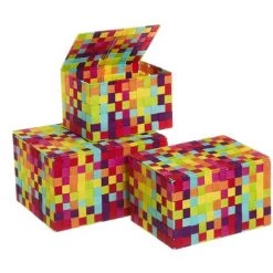 LOLA HOME Lot De 3 Paniers Tressés En Polypropylène Multicolore Avec Couvercle -Petit rangement Soldes Magasin 50686785 2